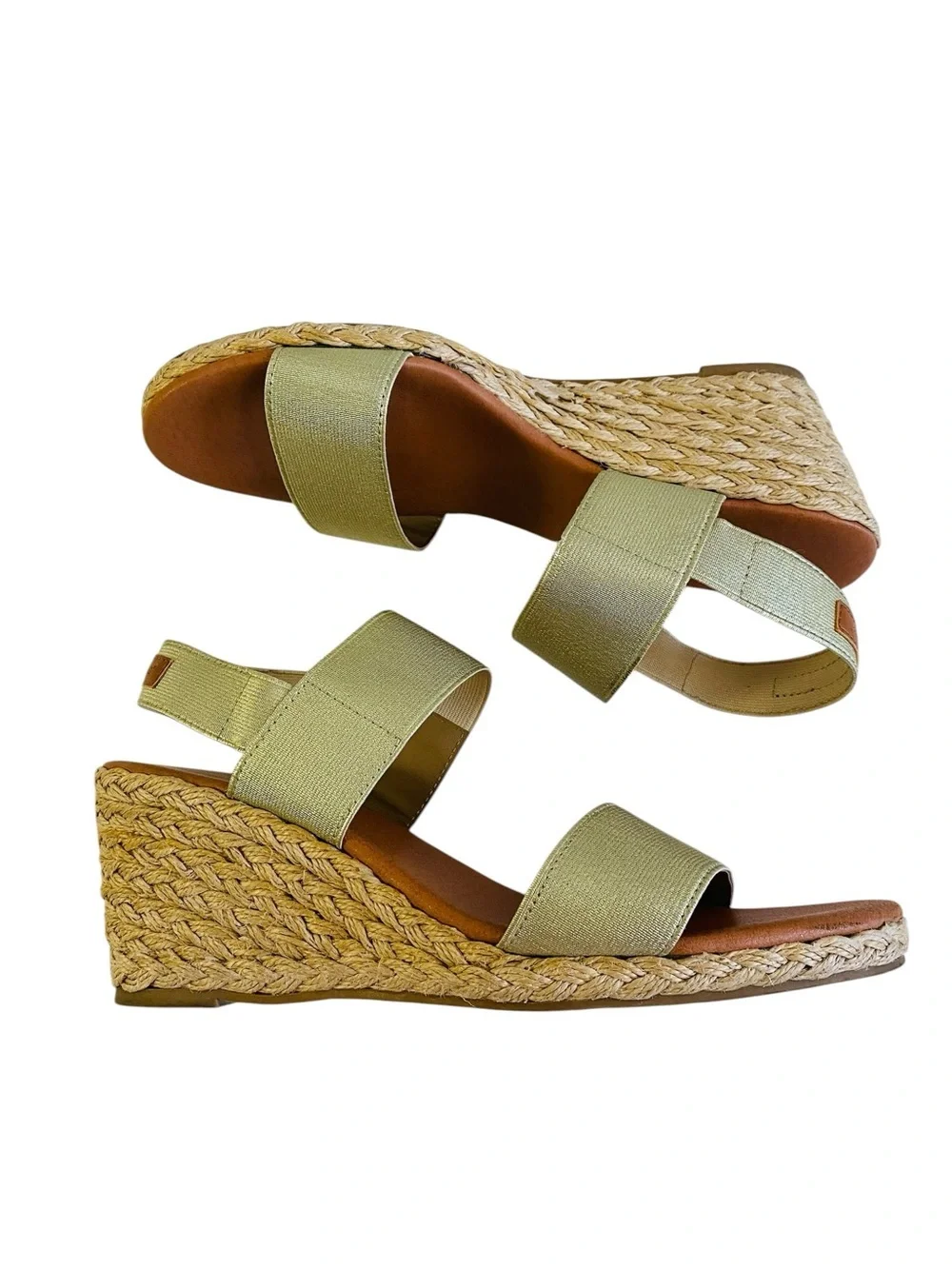 Tommy Bahama Sakura Metallic Sage Green Espadrille Wedge Sandals Size 10
